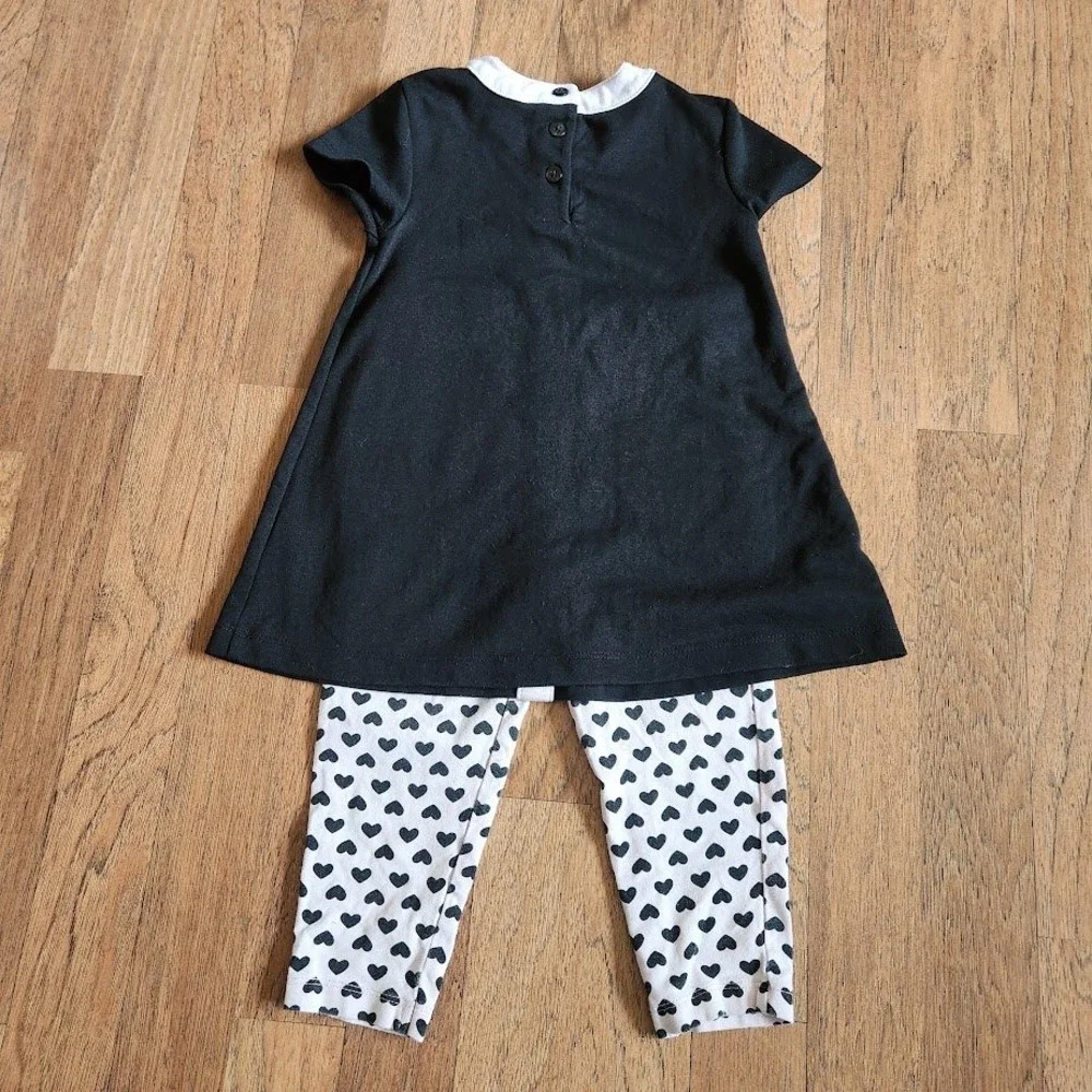 Little Me Toddler Girls Black White Heart Tunic and Leggings 2 Piece Set 24M 552